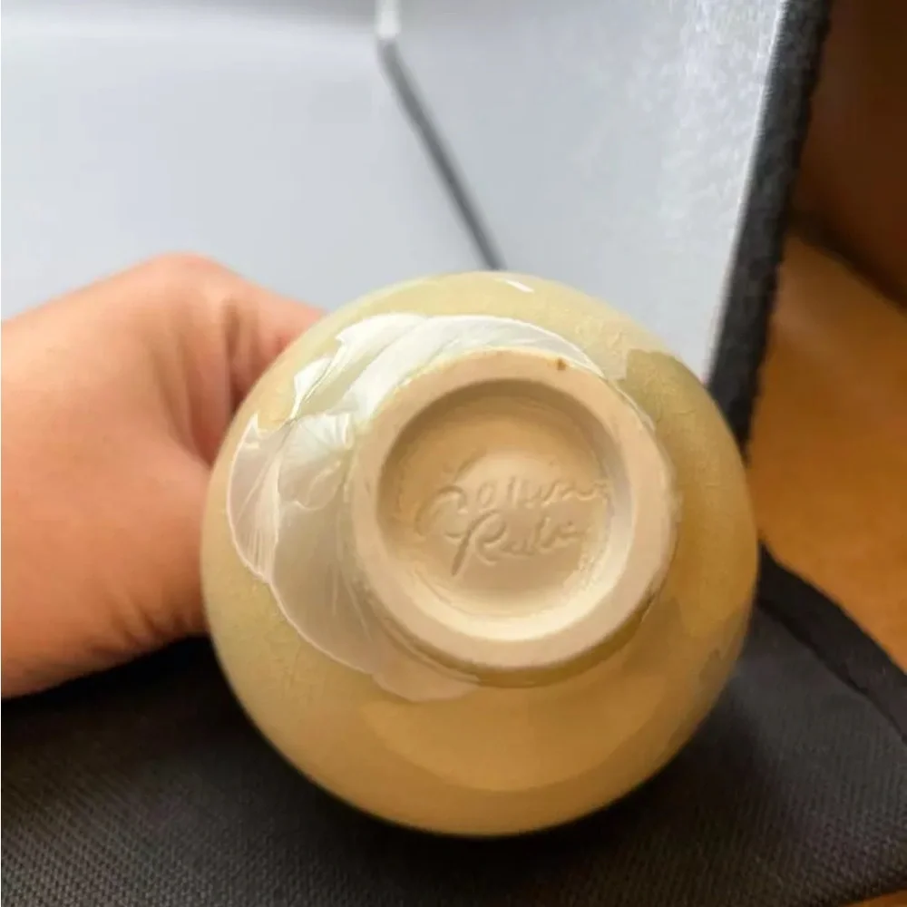 Louise Reding Crystalline Vase Studio Art Pottery Ivory Signed